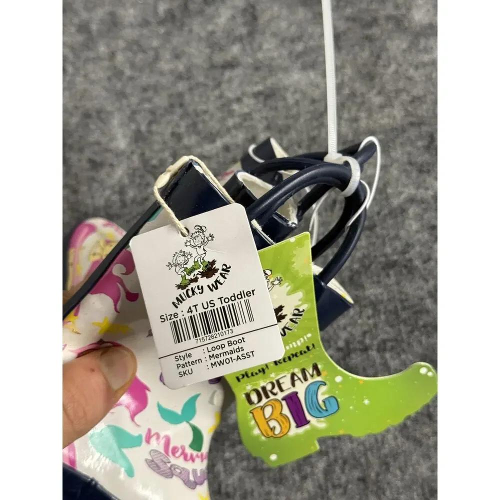 Mucky Wear Toddler Girls Rain Boots 4T Kids Rubber Mermaid N120